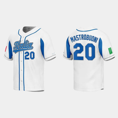 #20 MILES MASTROBUONI ITALY BASEBALL 2023 WORLD BASEBALL CLASSIC JERSEY ¨C WHITE Stitches Baseball Jerseys