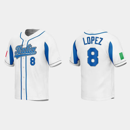 #8 NICKY LOPEZ ITALY BASEBALL 2023 WORLD BASEBALL CLASSIC JERSEY ¨C WHITE Stitches Baseball Jerseys