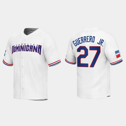 #27 VLADIMIR GUERRERO JR. DOMINICAN REPUBLIC BASEBALL 2023 WORLD BASEBALL CLASSIC REPLICA JERSEY ¨C WHITE Stitches Baseball Jerseys