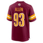 W.Commanders #93 Jonathan Allen Burgundy Game Jersey Stitched American Football Jerseys