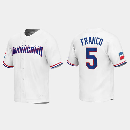 #5 WANDER FRANCO DOMINICAN REPUBLIC BASEBALL 2023 WORLD BASEBALL CLASSIC REPLICA JERSEY ¨C WHITE Stitches Baseball Jerseys